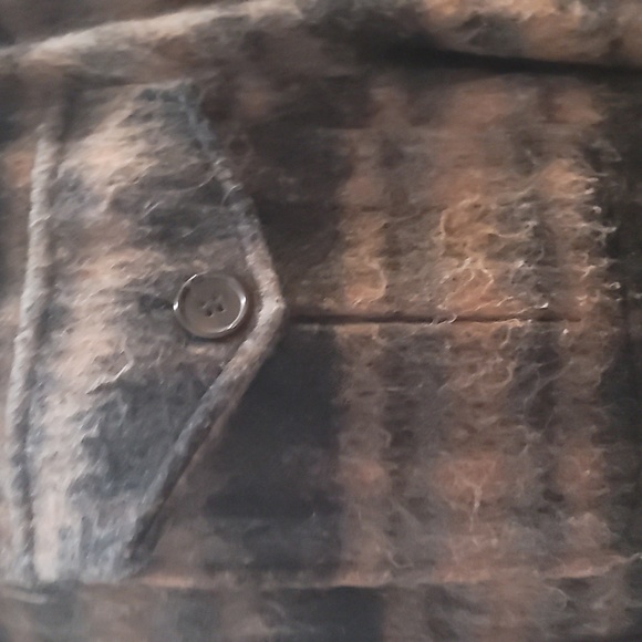 7 For All Mankind car coat Black brown plaid brushed Outerwear longline Medium - Picture 7 of 10